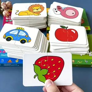 Educational Animal & Fruit Theme Puzzle Flash Cards, Visual Stimulation Cards, Vocabulary Flashcards, Early Development Toy for Kids Ages 3-8, Winter Ramadan Gift