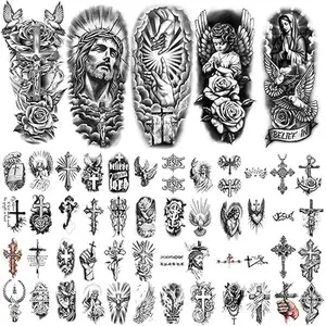 77 Sheets Christian Cross Temporary Tattoo for Women Men, 17 Sheets Half Arm Large Religious Jesus God Fake Tattoos, 60 Sheets Angels Black Christ Tiny for Adult Kids Body Tattoos Stickers Realistic