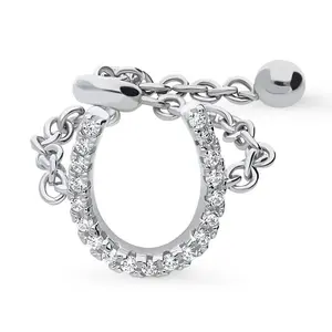 BERRICLE Sterling Silver Horseshoe Chain Ring for Women, Cubic Zirconia CZ