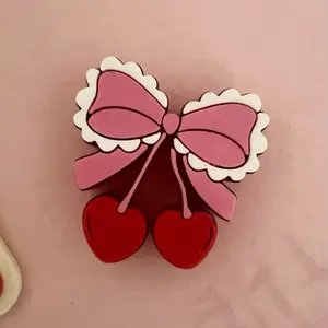 Cute Cherry Bow Straw Toppers with Pink Bow and Red Cherries for Adorable Drink Decorations