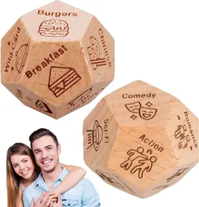 Date Night Dice for Couples(2PC) - 12-Sided Wooden Decision Dice for Food & Movie Choices |   Valentine's Anniversary Birthday Gifts for Her/Him, Wife, Husband