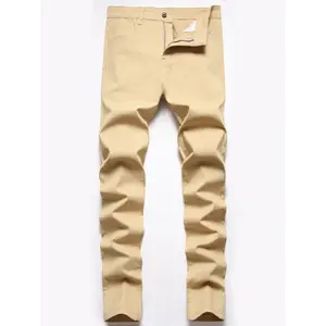 Men's Slim Fit Stretch Chinos - Casual & Business-Ready Skinny Pants, Beige, Comfortable Cotton Blend, Smooth Fabric, Mid-Rise, Machine Washable, Business Attire | Sleek Tailored Look Blend Pants Menswear Polyester