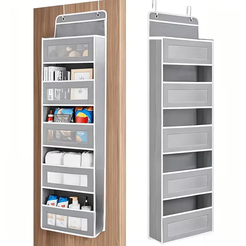 Over Door Organiser 5 Tier, Hanging Door Storage with 5 Spacious Pockets, Anti-Tip Design & 44lb Capacity, Space-Saving Storage Rack for Bedroom, Bathroom & Home