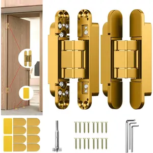 6"  Door Hinge,Invisible Door, Door Hinges for  Door 3-Way Adjustable  6 x 2.5 x 1 (2PCS) (Golden, 6 inches)