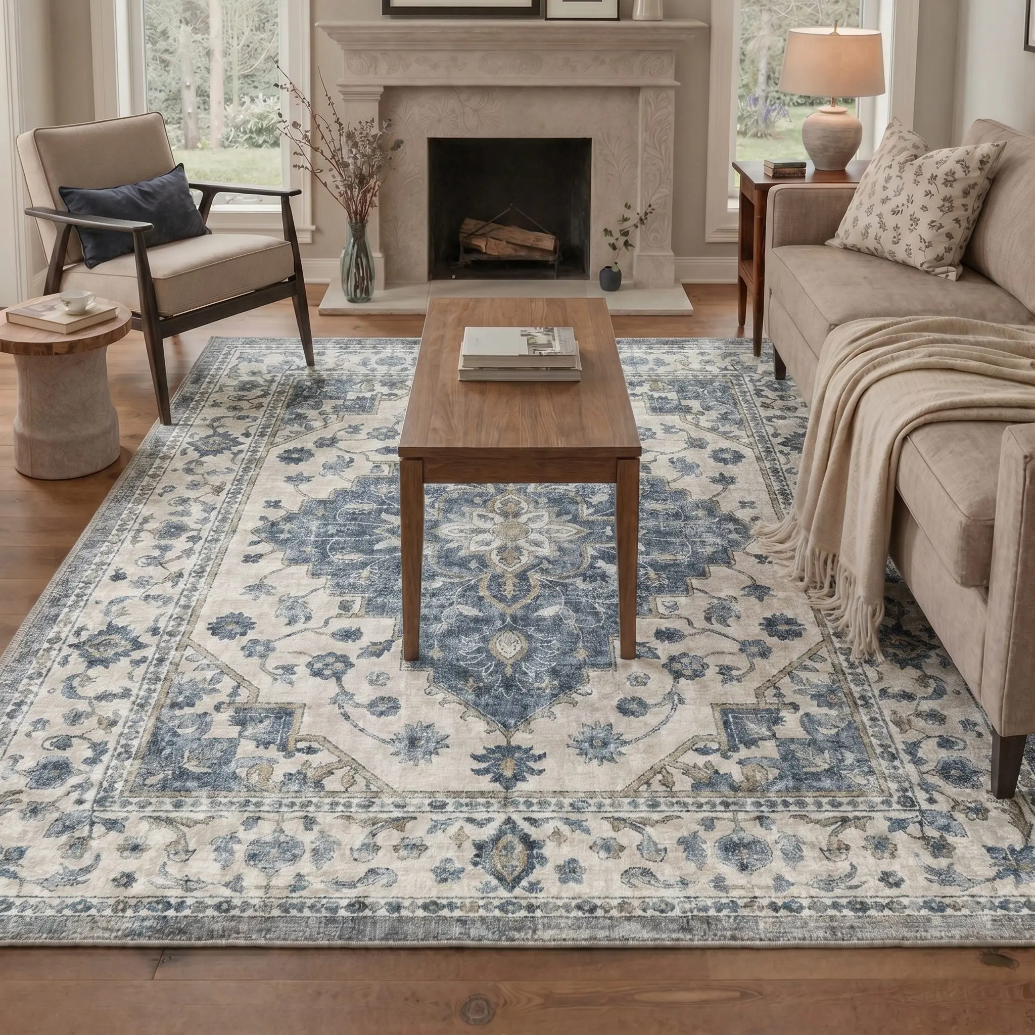 【Deals For You Days】BEIMO Soft Area Rug Machine Washable Pet Friendly Non Slip Floor Carpet for Living Room Bedroom Hallway Kitchen Decor Bedroom Decor,ARP4690-INDIGO PETAL
