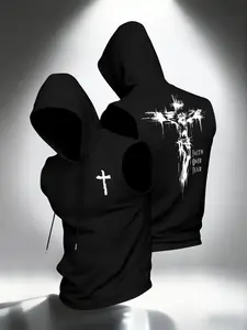 Men's Faith over Fear Sleeveless Hoodie Vest, Seamless Fit for Hardcore Training, Daily Wear, Belief Events, Casual Style