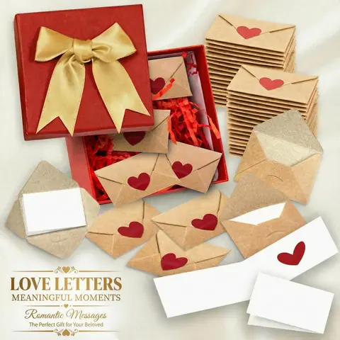 DIY Love Notes Gift Box Set - 60 Pieces Cute Open When Letters & Mini Envelopes, Long Distance Relationship DIY Gift for Girlfriend, Say More Than a Text (1 Set, Anniversary, Birthday Occasions)
