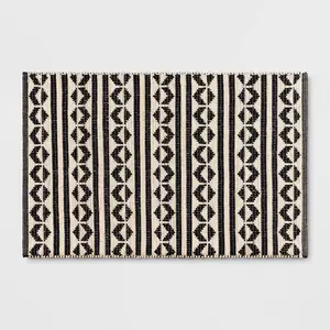 2'6"x4' Geometric Woven Accent Rug Black - Threshold: Handmade Cotton Wool Jute Flat Pile Indoor Rug