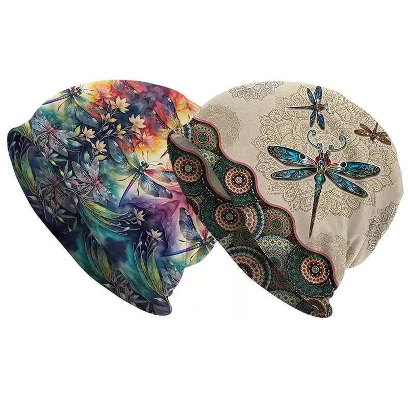 Women's Unisex Floral 2-Pcs Slouchy Beanie, Lightweight Comfortable Breathable Chemo Caps for Cancer Patients, Autumn-Spring Hats for Men