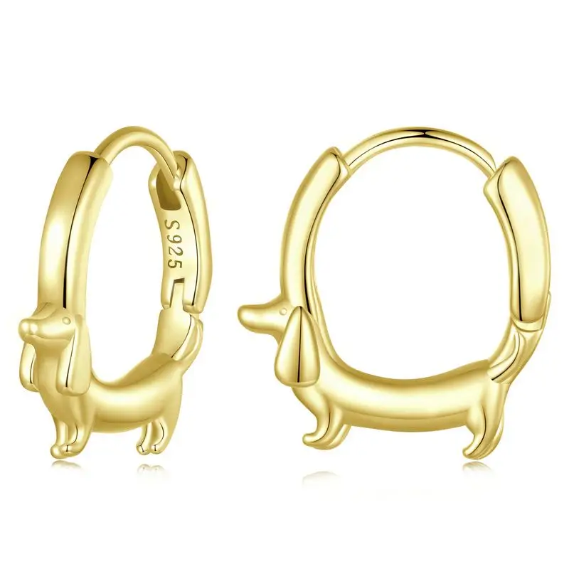 BAMOER S925 Dachshund Hoop Earrings For Women Cute Cat Ring Wiener Dog Series Bracelet Silver Jewelry Huggie Earrings To Wife Mom Daughter Birthday Gi
