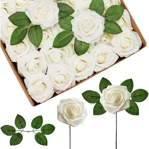 54Pcs: 50 Artificial Roses with 4 Leaves, Realistic Foam Rose with Stem for DIY Wedding Bouquets Party Decoration,Valentine's Day, Mother's Day, Halloween, Christmas, Garden & Patio Decor, and Home Decoration