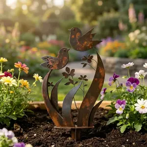Rusty Metal Bird Garden Stake Metal Bird Silhouette Garden Art Decorative Plants Lawn Backyard Ornaments Patina Steel Bird Garden Sculpture Metal Flower Pot Decorations Craft Present For Bird Lovers Outdoor Yard Art, Yard Landscaping Ideas