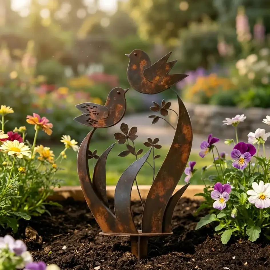 Rusty Metal Bird Garden Stake Metal Bird Silhouette Garden Art Decorative Plants Lawn Backyard Ornaments Patina Steel Bird Garden Sculpture Metal Flower Pot Decorations Craft Present For Bird Lovers Outdoor Yard Art, Yard Landscaping Ideas