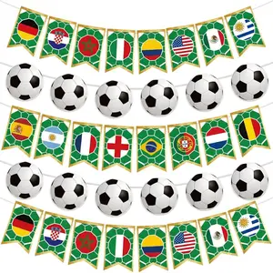 Soccer Party Decorations Banner Set, International World Flags Garland with Soccer Ball Decor, Football Theme Supplies for Game Day, Sports Event Party, Home Wall Decor 94.5 Inch