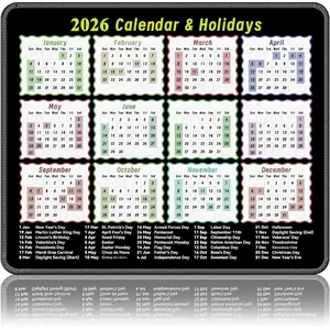 2026 Calendar Mouse Pad，9.8 * 11.8in Portable Size|Waterproof, Non-Slip, Smooth to use|with Complete 2026 Holiday Markings|Mouse pad for Work, Study, and Gaming