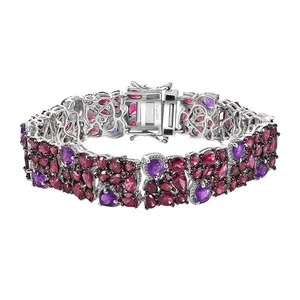 D'Joy Premium Rhodolite Garnet and Amethyst 39.80 ctw Cluster Bracelet in Rhodium Over Sterling Silver 7.25 In Christmas Gifts