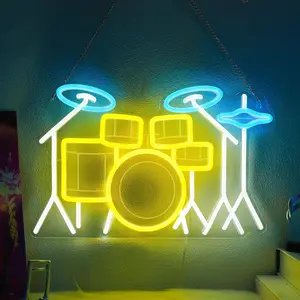 Neon Drum Set Kit, Dimmable LED Room Decor Light Strip, USB Powered, Bedroom Living Room Club Music Studio Decoration, Gift for Drum Enthusiasts