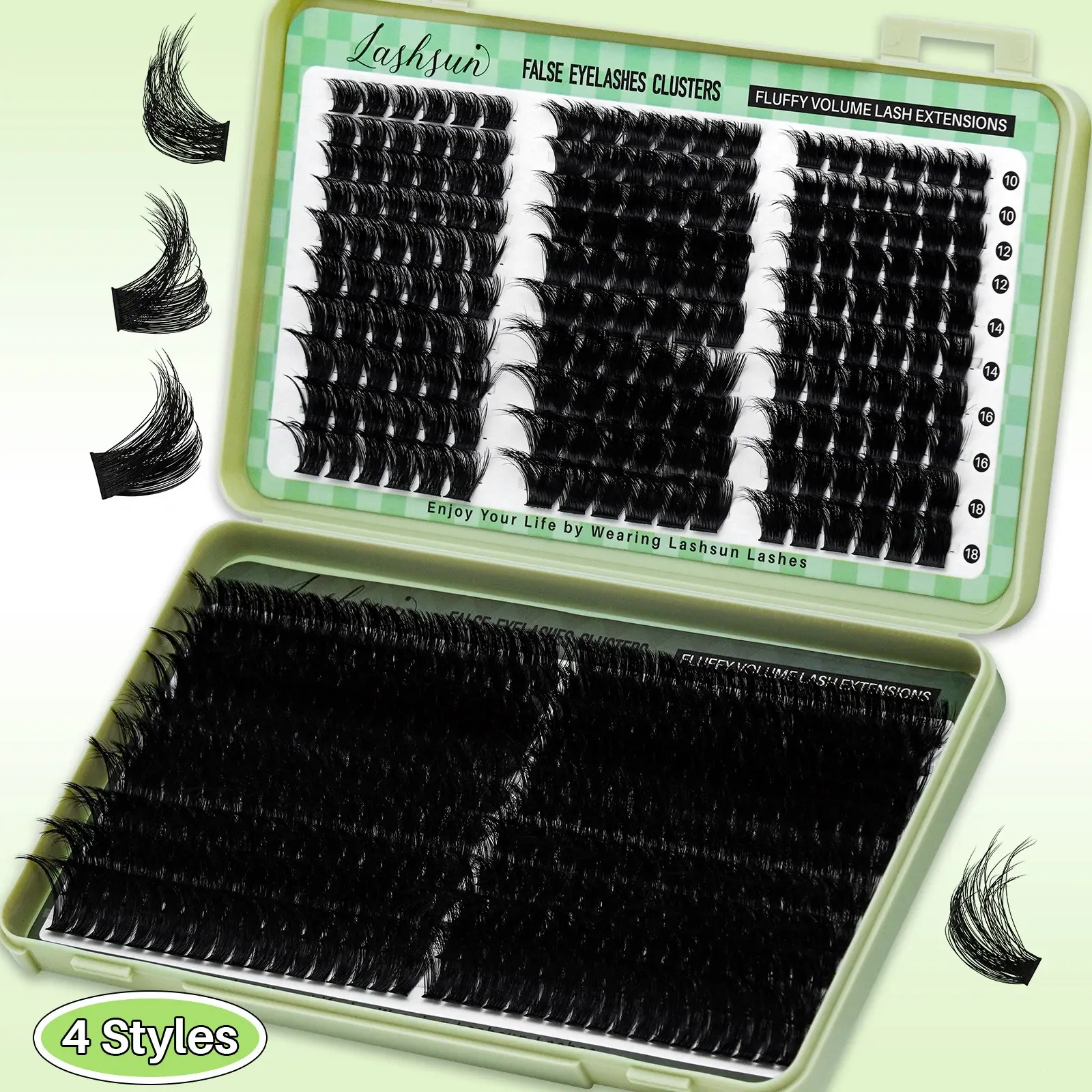 LASHSUN 540PCS D Curl 4 style 10-18mm/14-22mm Mixed Length Volume & 3D Effect Cluster Lashes, Soft And Comfortable False Eyelashes Long-Lasting Lashes, Eyelash At Home For Daily Life&Dates And Party