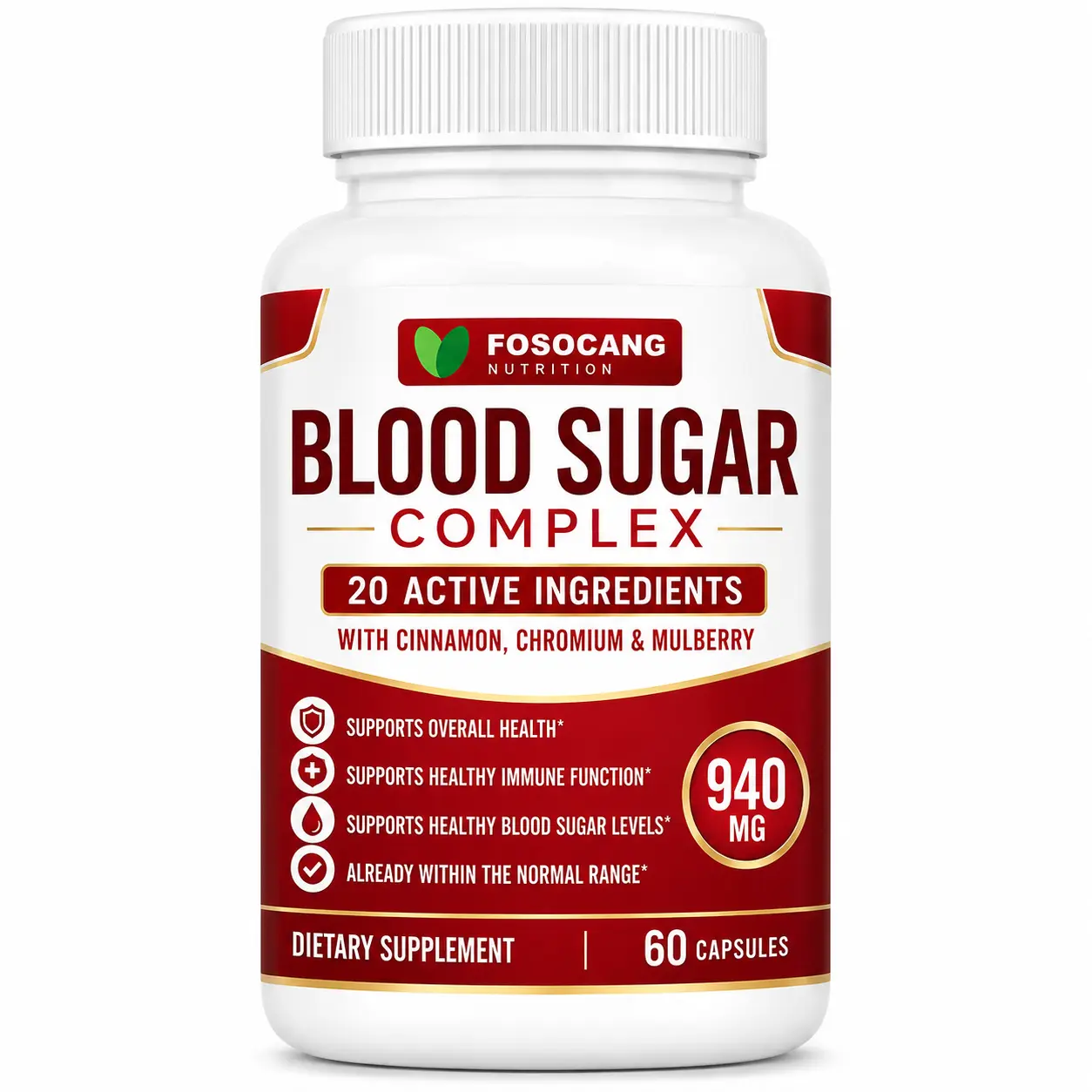 FoSoCang Blood Sugar Complex Blended Vitamin & Mineral Supplement - 20 Vitamins & Minerals for Overall Health, Dietary Support, Fitness Needs