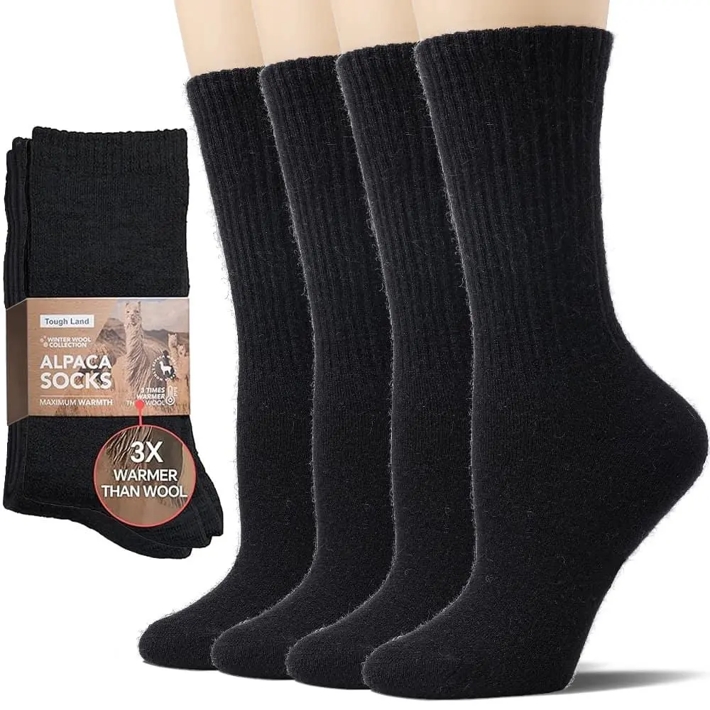 Tough Land 60% Baby Alpaca Wool Crew Socks for Men & Women, Soft Full Cushion Warm Winter Socks, Breathable Moisture-Wicking Hiking Socks for Cold Weather & Boots