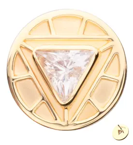 14kt Gold Marvel Iron Man Arc Reactor Clear CZ Threadless Top