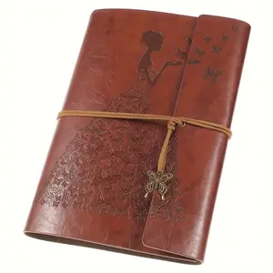 Leather Diary, Vintage Spiral Binding Notebook, Girly Office Supplies, Replaceable Inner Diary Sketchbook, Travel Handbook, Blank Page Design, Gifts for Women and Girls, Spiral Coil Notebook