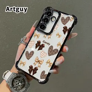Phone Case Compatible with Samsung Galaxy S23 Ultra S24 Plus S25 S22+ FE Edge Bow Heart Candy Pattern Transparent Lens Protection Durable Soft Silicone Cover Gift