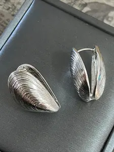 Vintage Texture Shell Earrings, Fashionable Silver Geometric Earrings for Women, Elegant Jewelry Holiday Gifts, Fashionable Jewelry Accessories