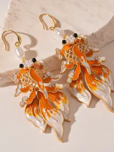 Elegant Faux Pearl Fish-Shaped Earrings, Hollow Drop Design, Women's Fashion Jewelry, Daily Wear Accessories, High Quality Earrings