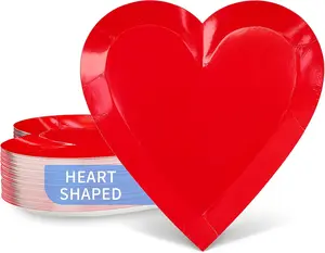 Red Heart Shaped Dessert Plates, 9'' Disposable Love Paper Plates - Heart Party Decorations & Supplies for Graduation, Holiday, Picnic, Birthday Party, Bridal Shower (40 Count)