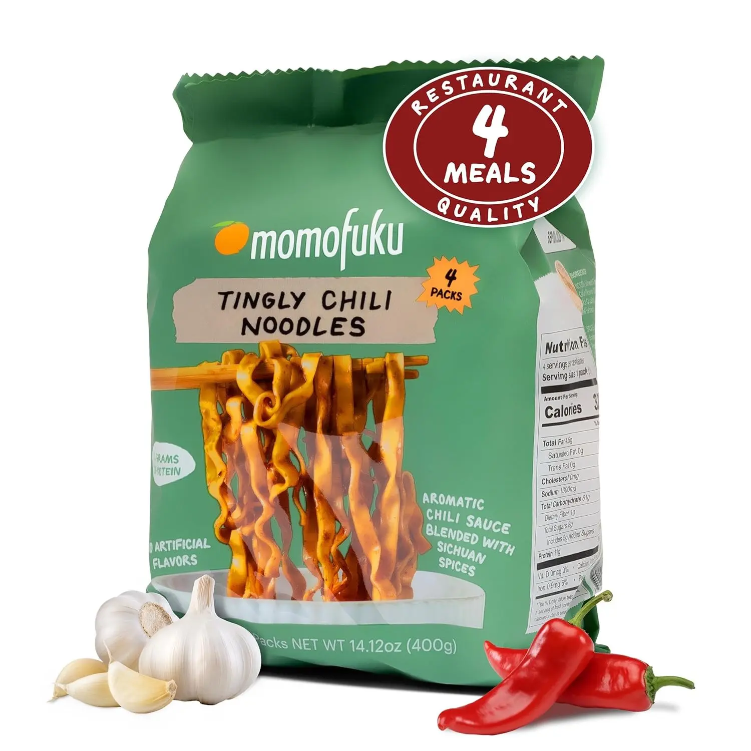 Momofuku Tingly Chili Ramen Noodles by David Chang, 4 Pack Instant Noodles with Extra Sauce & 11g Protein, Restaurant-Inspired Flavor for Easy Meals