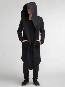 Men's Solid Pocket Hooded Cape Coat, Regular Fit Casual Long Sleeve Open Front Outerwear for Fall & Winter,   Hoodie Jacket, Men's Clothes for Daily Wear
