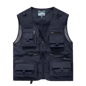 Men's Versatile And Casual Cargo Vest Jacket With Multiple Flap Pockets, Zip Up V-neck Vest Coat With Breathable Mesh, Suitable For Fishing Wear And Outdoors Activities