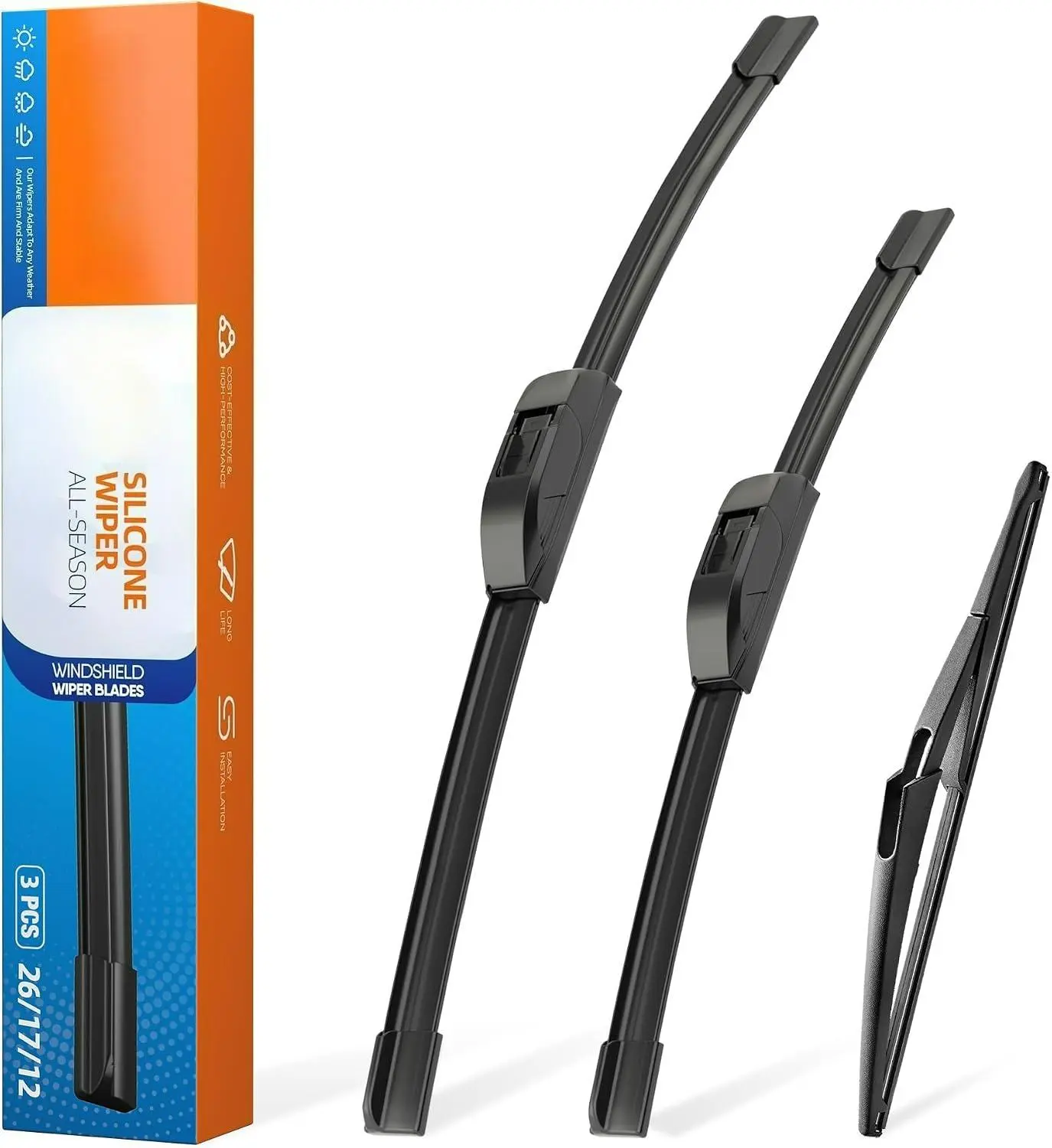 DIBMS 26"+17" Silicone Wiper Blades with 12" Rear Wiper Replacement for Nissan Rogue/Nissan Pathfinder 2013-2016 2017 2018 2019 2020 2021 2022 2023- OEM Quality All-Weather J Hook(Set of 3)