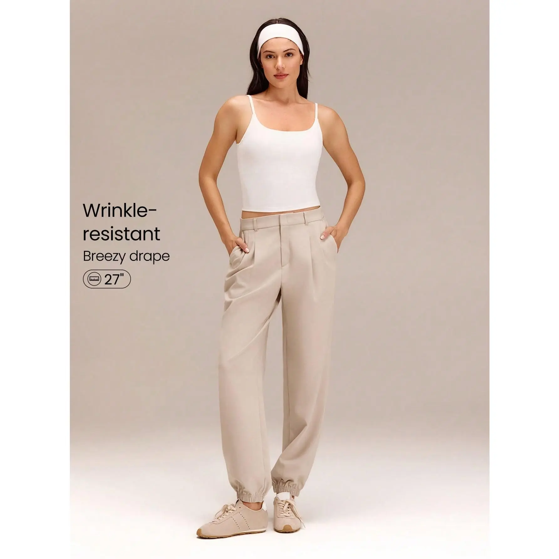 GLOWMODE Air Flow Silky Wrinkle-Resistant Quick-Dry Elastic Cuffs Waist Pleated Joggers With Side Pockets Daily Casual Wear