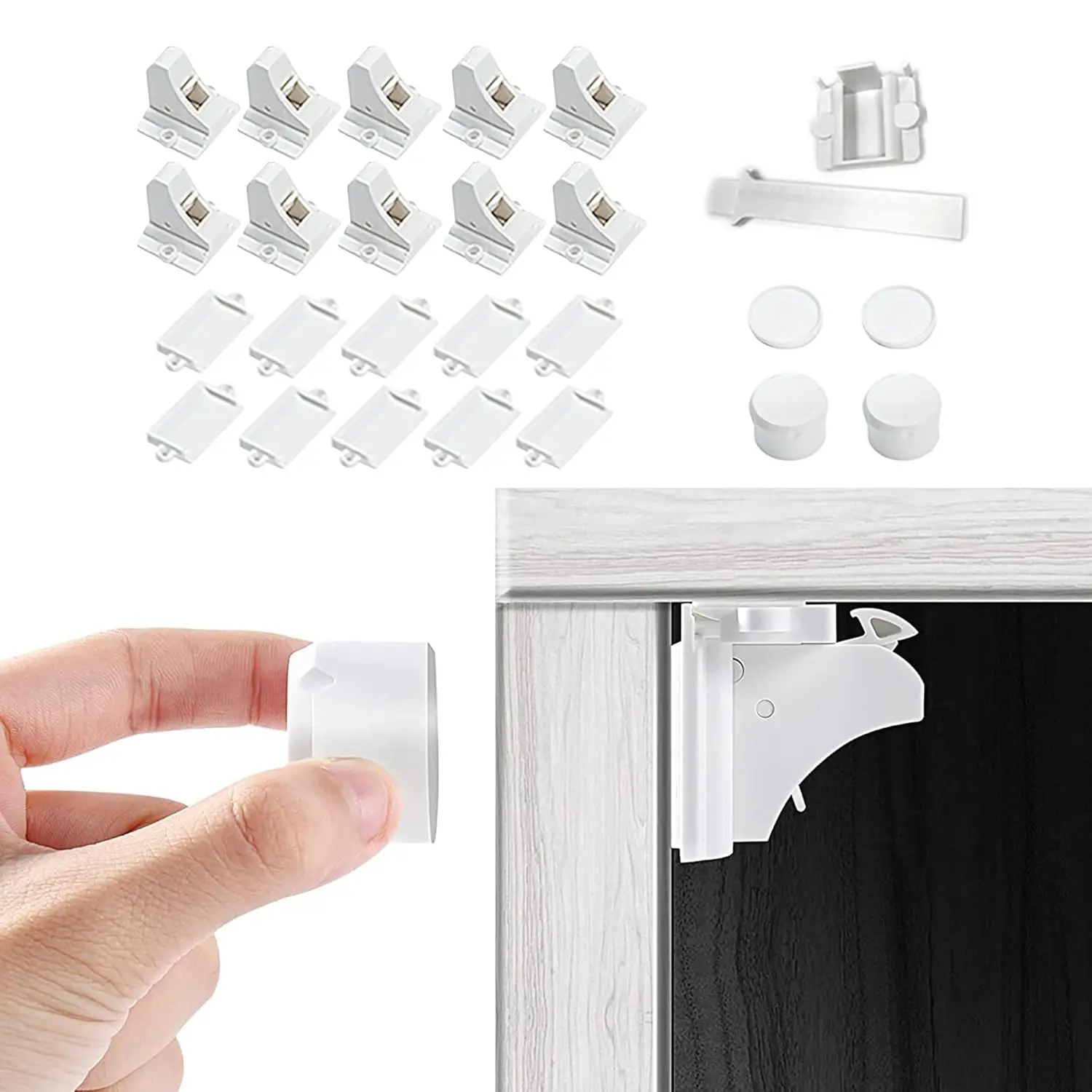 Magnetic Cabinet Locks for Baby Proofing, 10-Pack Child Safety Locks with 2 Keys, Adhesive Drawer & Cupboard Locks for Kitchen Cabinets, Pantry Doors & Home Safety