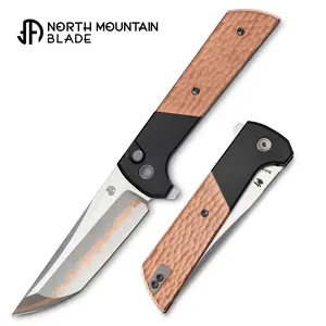 North Mountain Blade CHOP 2 Folding Knife - Copper Forged SLD-Magic Blade, Aluminum + Copper Hammer Pattern Handles, Button Lock - Lightweight EDC Portable Pocket Knife