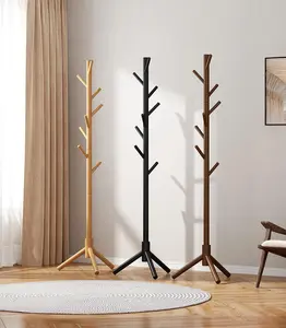 Wooden Coat Rack Stand with 4 Height Options and 8 Hooks - Sturdy Freestanding Tree Coat Rack for Clothes, Bags, and Hats - Ideal for Home, Office, and Entryway (New Brown)