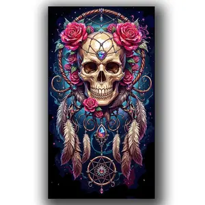 Dreamcatcher Skull Rose Diamond Painting Kit for Adults, DIY 5D Full Drill Diamond Art, Beginner Friendly, Wall Decor Craft, DIY Craft Supplies