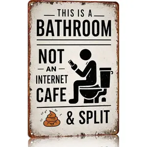 Vintage Funny Industrial Bathroom Metal Sign, Aluminum Wall Decor for Washroom & Toilet, Rustic Farmhouse Home Aesthetic Plaques & Signs