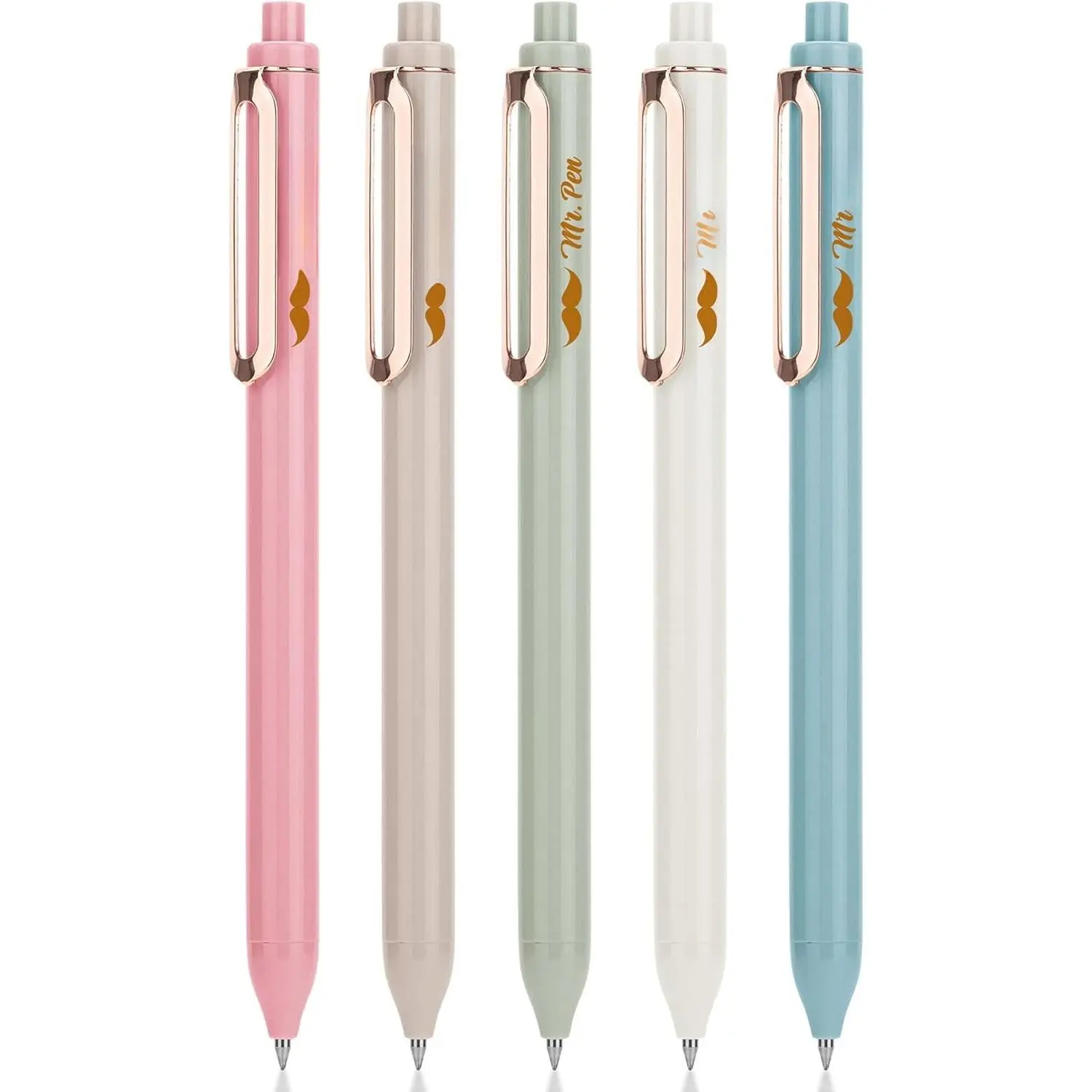 Retractable Gel s - 5 Pack, Fine Point 0.5mm, Pastel Color  with  Clips,  Dry Ink