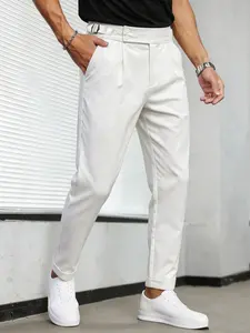 Men's Casual Slim-Fit Trousers, Pocket, Napoli Waist Conical Pants, Wrinkle-Resistant, Breathable, Business/date/daily Wear, All Seasons