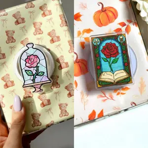 Beauty and the Beast Rose Phone Grip – Stunning Stained Glass Design Featuring the Iconic Rose