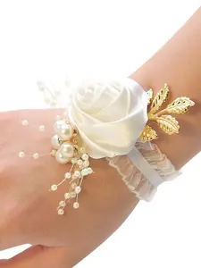 Women's Flower & Faux Pearl Decor Romantic Bridal Wrist Corsage for Wedding - 1pc Flower & Faux Pearl Wrist Decor