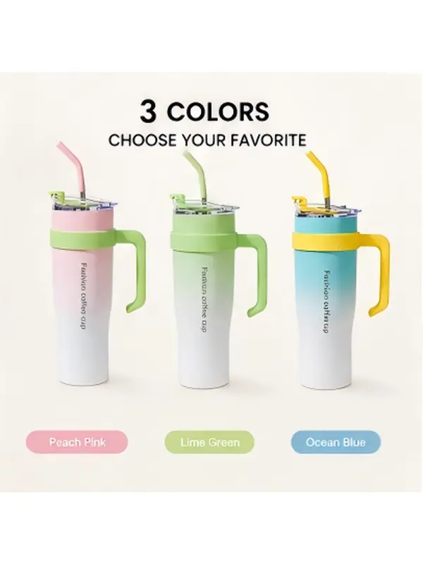 Stylish Gradient Tumbler 40oz (1.2L), Stainless Steel Insulated Water Bottle with Handle, Straw & 2 Charms - BPA-Free for Coffee & Cold Retention, Multicolor Travel Mug, Stylish Travel Mug, Portable, Casual, Travel Use