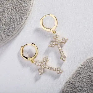 Unisex Cross-Shaped Zircon Inlay Fashion Drop Earrings for Couples, Suitable for Daily Wear, Great for Gifting, Ideal for Halloween and Trendy Fashion Enthusiasts