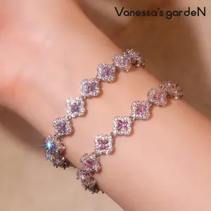 Vanessa's gardeN 18K White Gold Plated Four-Leaf Clover CZ Bracelet | Pink Halo Collection