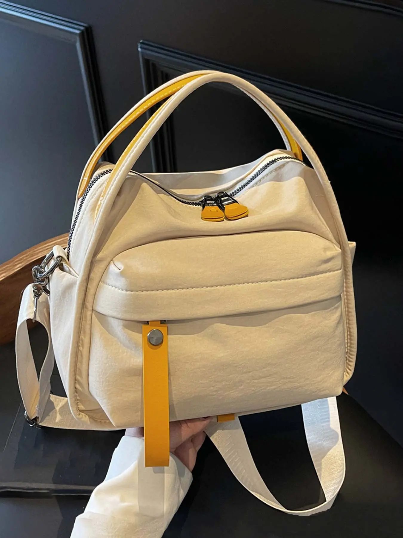 Small fresh contrast color handbag, double compartment handbag, multi-color optional, niche design suitable for students' daily commuting, shopping, Casual Lightweight Bag, Hand Shoulder Bag, Daily Commuter Bag, Daily Commuting Bags
