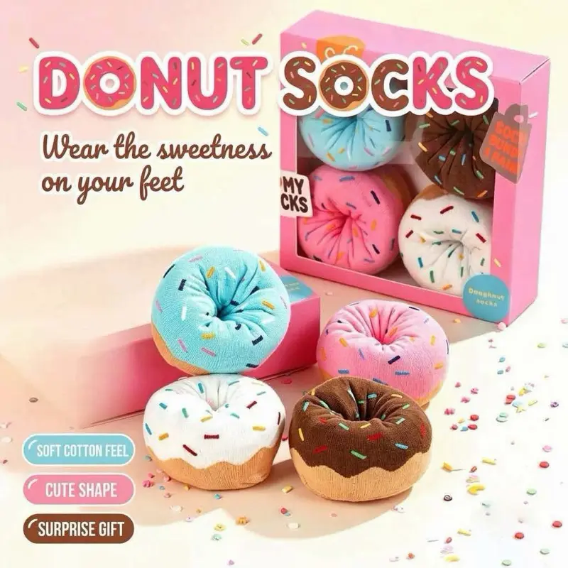 Funny Food Socks Gift Box - Donut & Hamburger Novelty Crew Socks, 2/3/4 Pairs, Cute Funny Gift for Women Men Teens, Christmas Birthday Gift