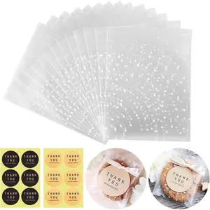 Self Adhesive Cookie Cellophane  Bags with Seal 4x4 Inches, 4 Mils Self Sealing Resealable Plastic Packaging Bags with Thank You Labels for  Giving Party Favor Bakery Candy  100 count
